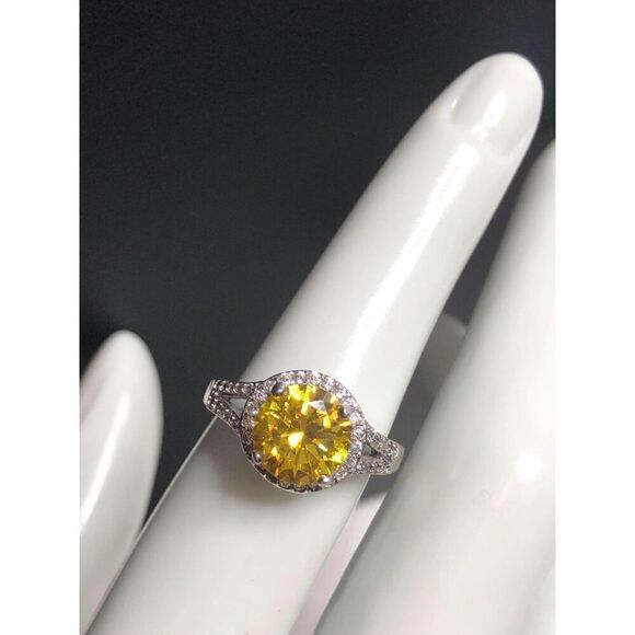 1548 Sterling silver Signed S925 yellow CZ halo ring sz 6  3.8grams - Picture 1 of 2